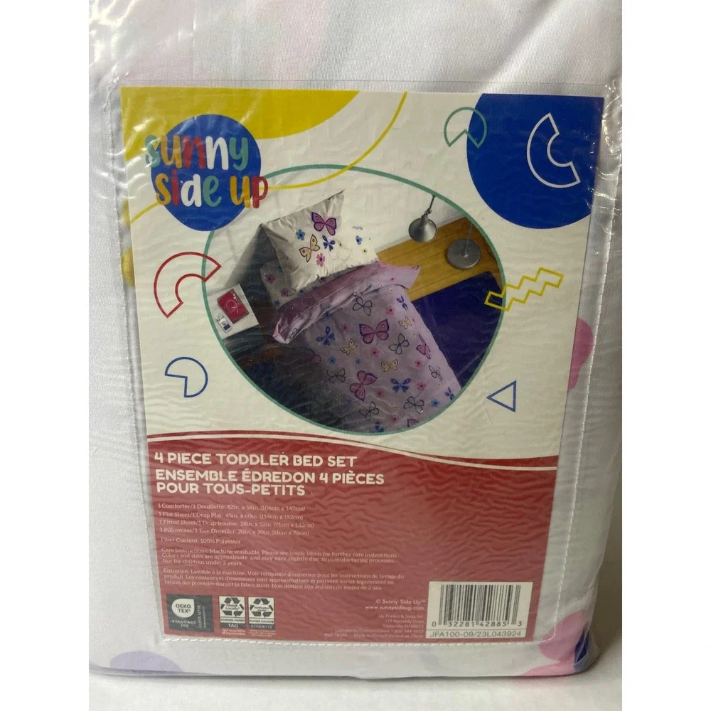 Sunny Side Up Butterfly Floral 4 Piece Toddler Bed Set Pink Purple Blue White
